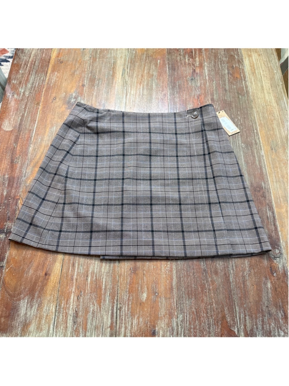 Cremieux Plaid Wrap Mini Skirt Brown Black Blue Size 10